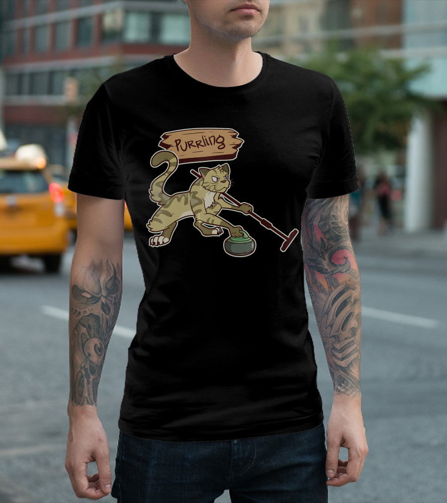 Purrling Curling Cat Image Illustration Purrling Pun T-Shirt