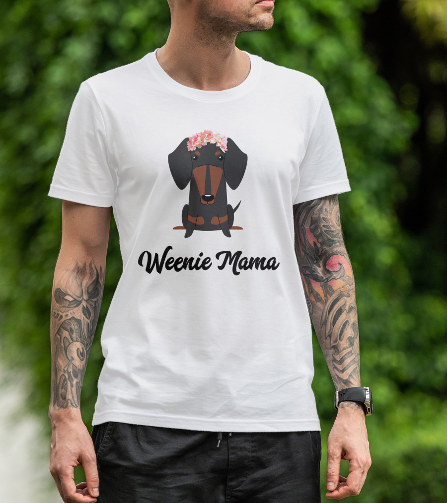 Weenie Mama Cute Dachshund With Flower Crown T-Shirt