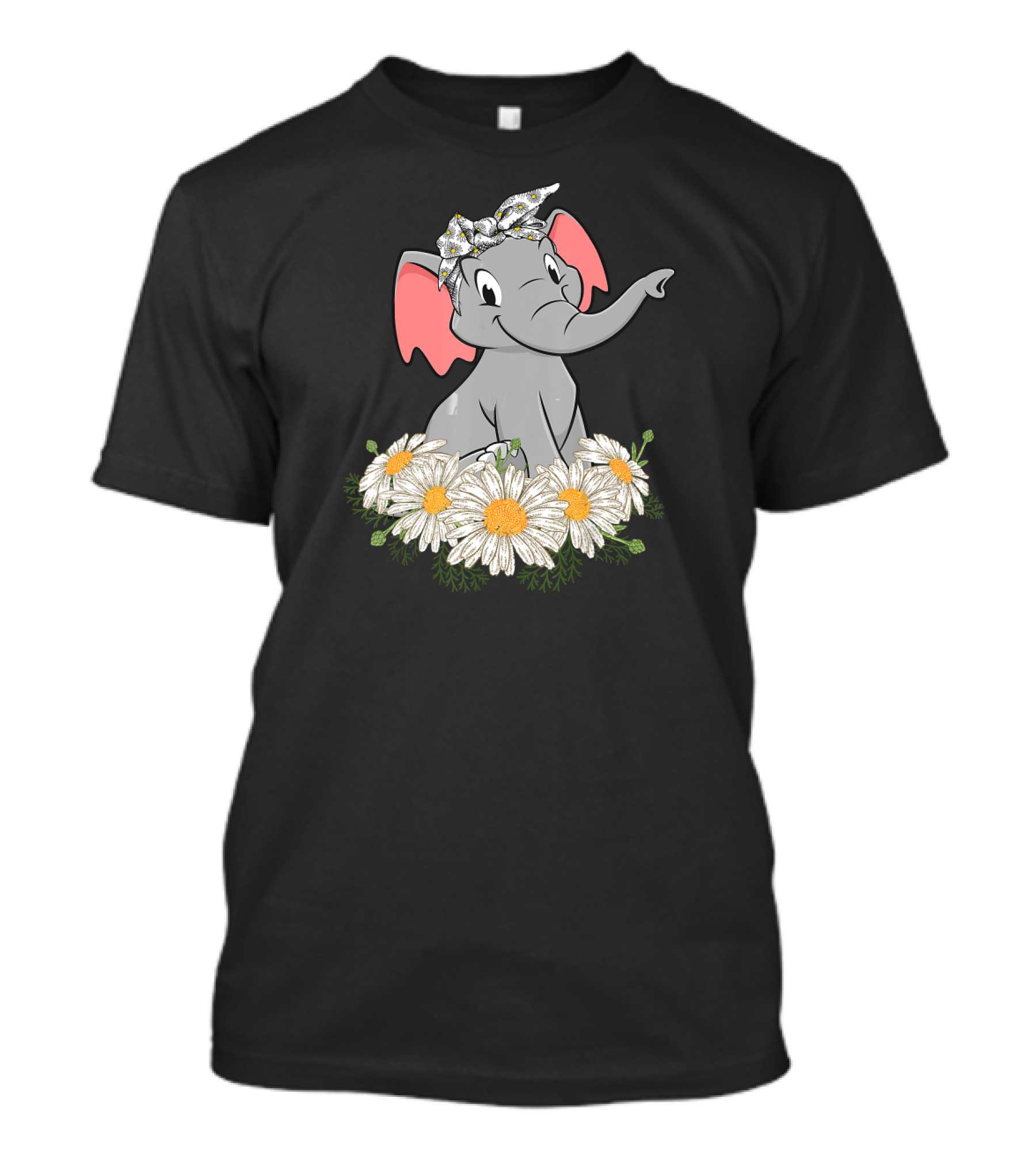 Cute Elephant Daisy Flower Lovers With Bow Headband T-Shirt