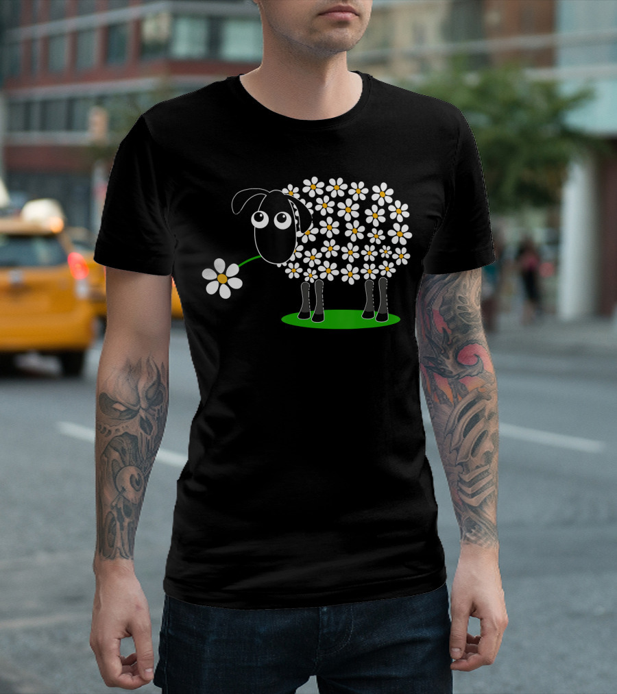 Cute Sheep with Daisy Flower Wool T-Shirt