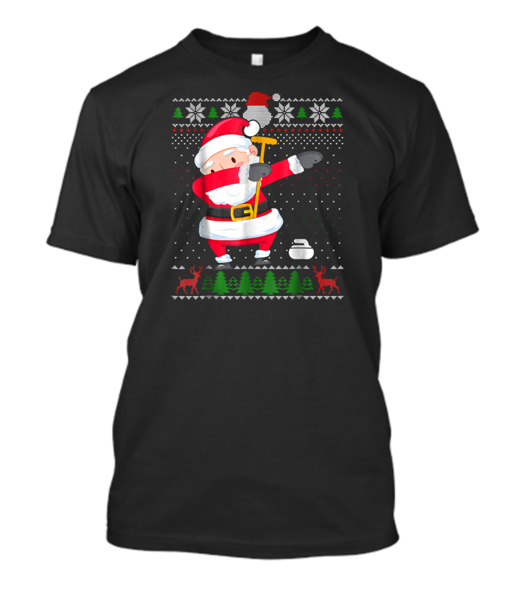 Santa Claus Dabbing With Curling Broom And Stone Holiday T-Shirt
