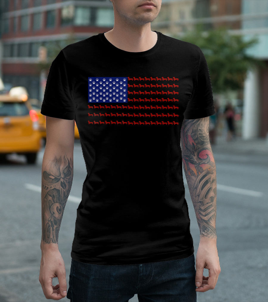 Dachshund American Flag Paw Prints Independence Day T-Shirt