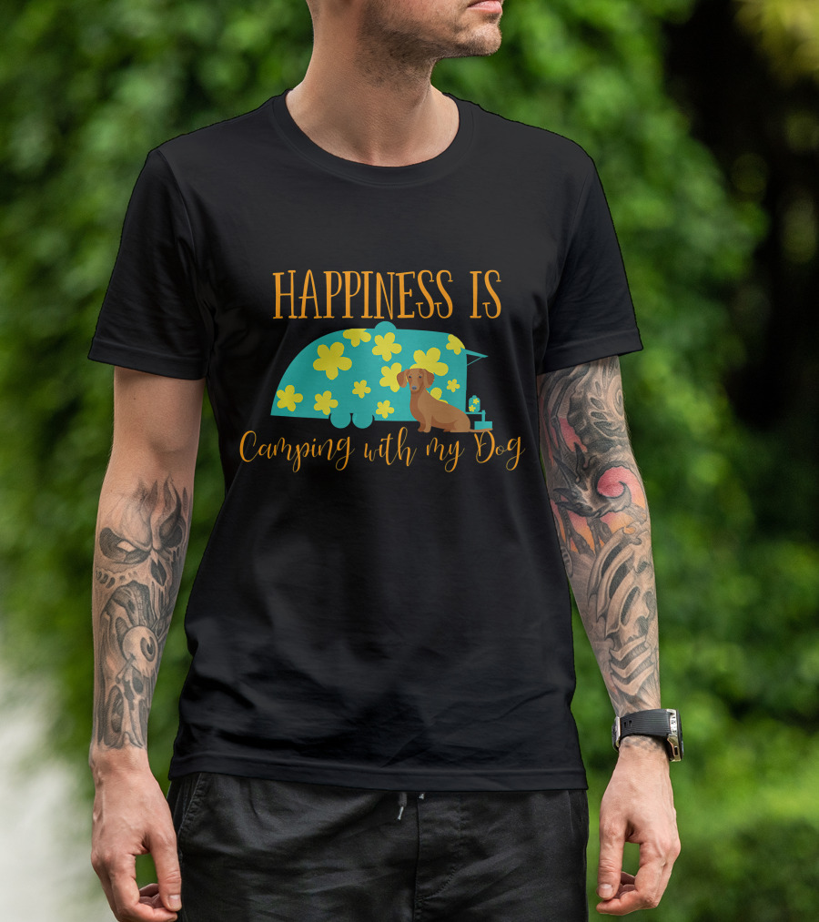 Happiness Is Camping With My Dachshund Dog In RV T-Shirt