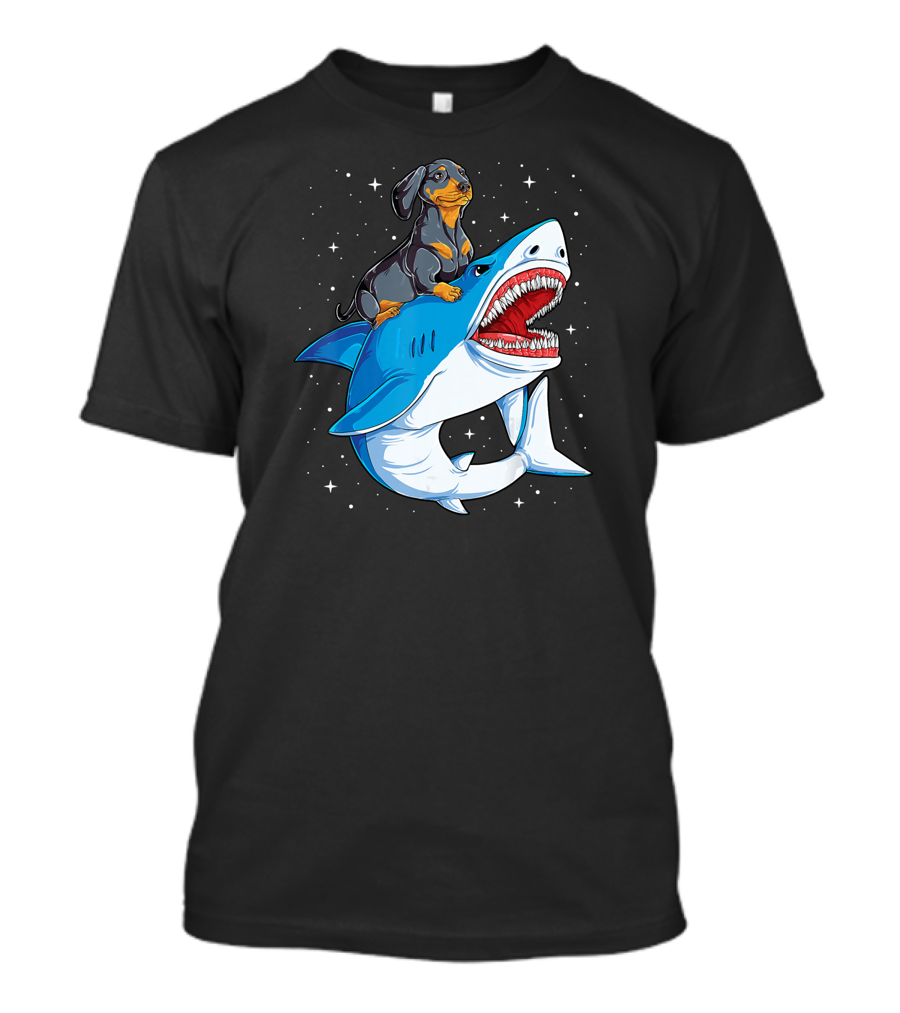 Space Galaxy Dachshund Riding Shark Adventure T-Shirt