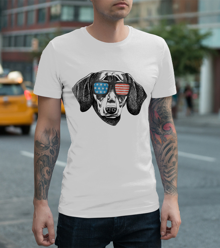 Dachshund American Flag Sunglasses Stars Stripes T-Shirt