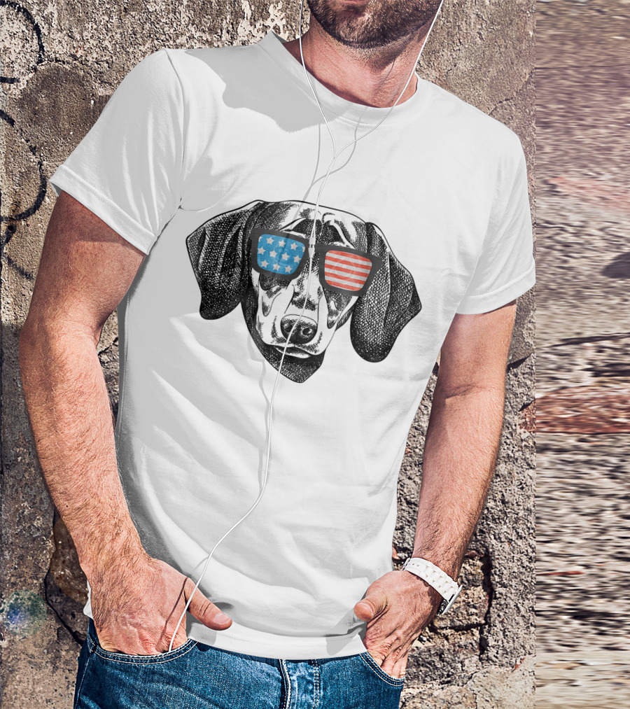 Dachshund American Flag Sunglasses Stars Stripes T-Shirt