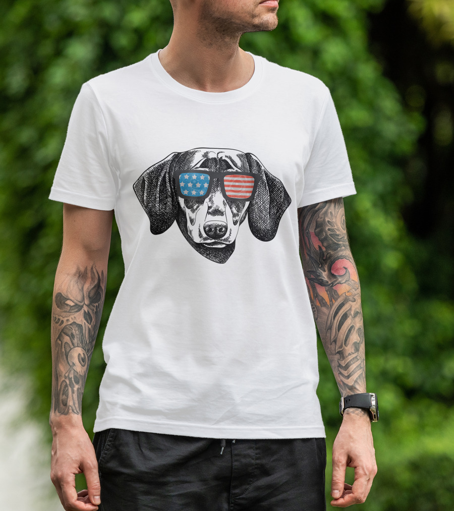 Dachshund American Flag Sunglasses Stars Stripes T-Shirt