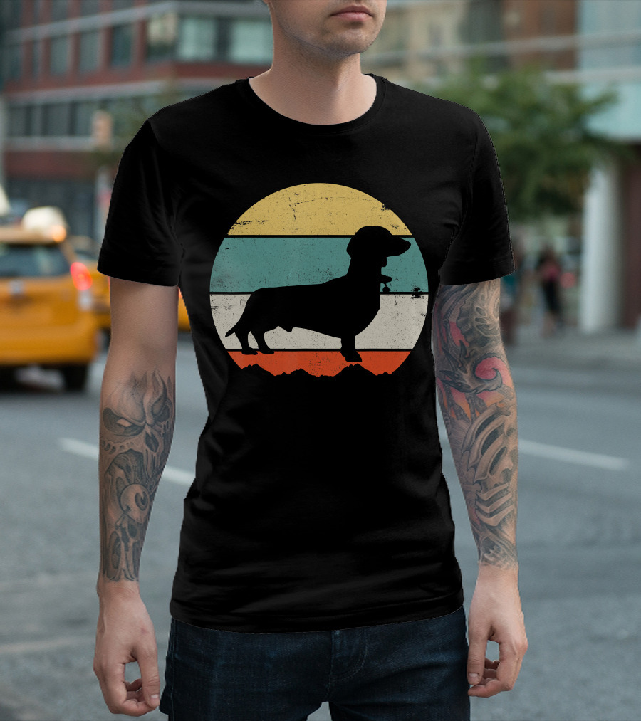 Dachshund Wiener Cute Dog Puppy Owner Retro Sunset T-Shirt