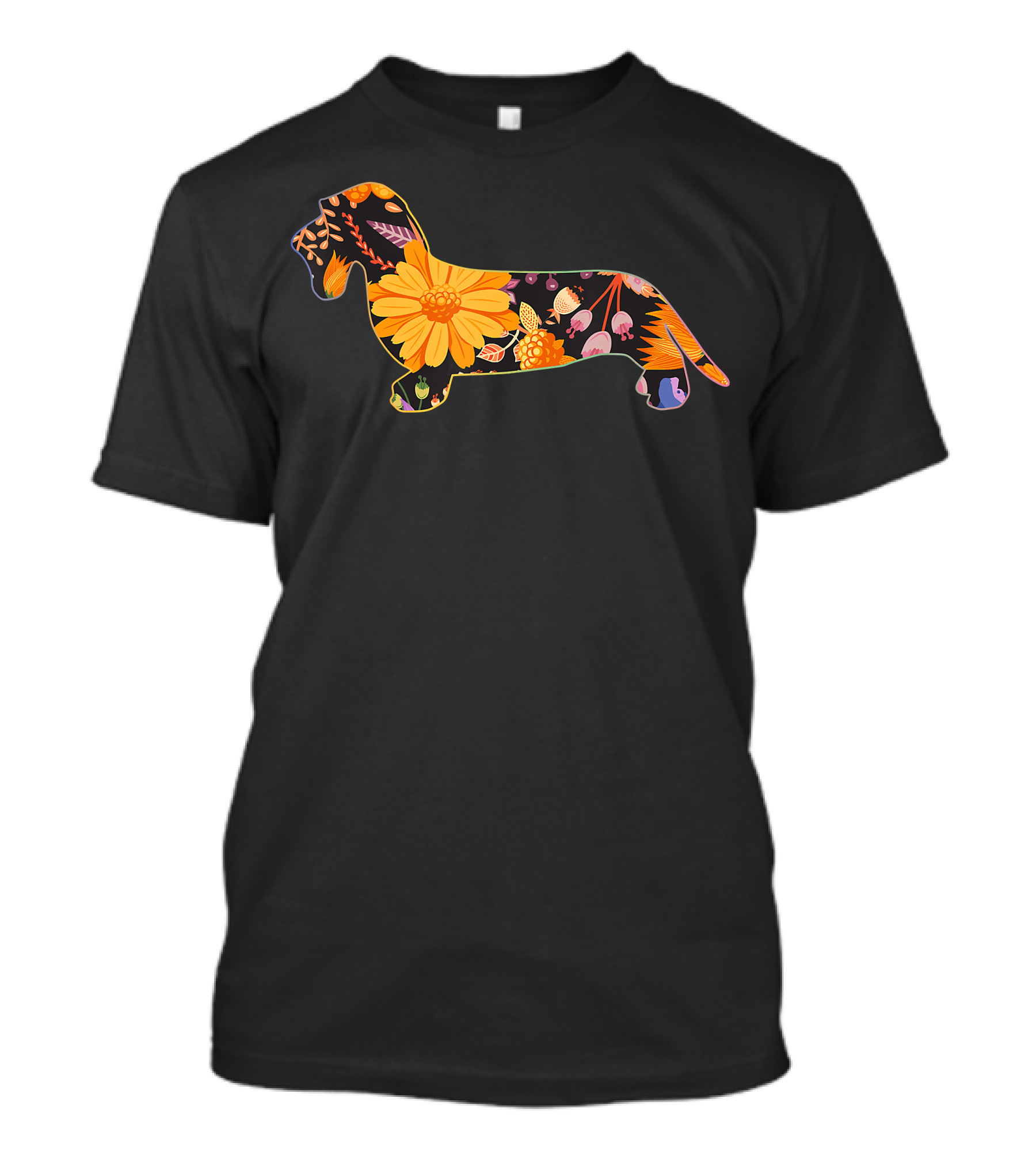 Dachshund Wire Hair Orange Yellow Floral Flower T-Shirt