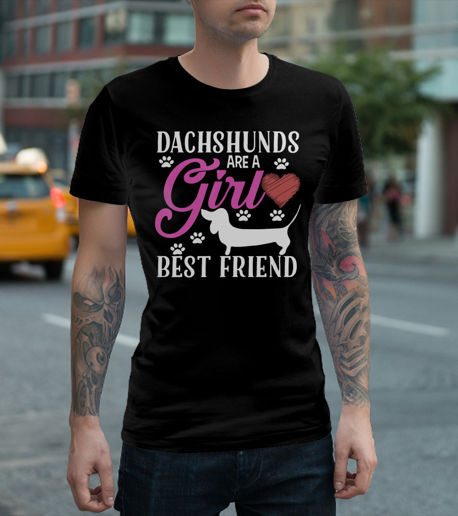 Dachshunds Are a Girl's Best Friend Heart with Paw Prints T-Shirt