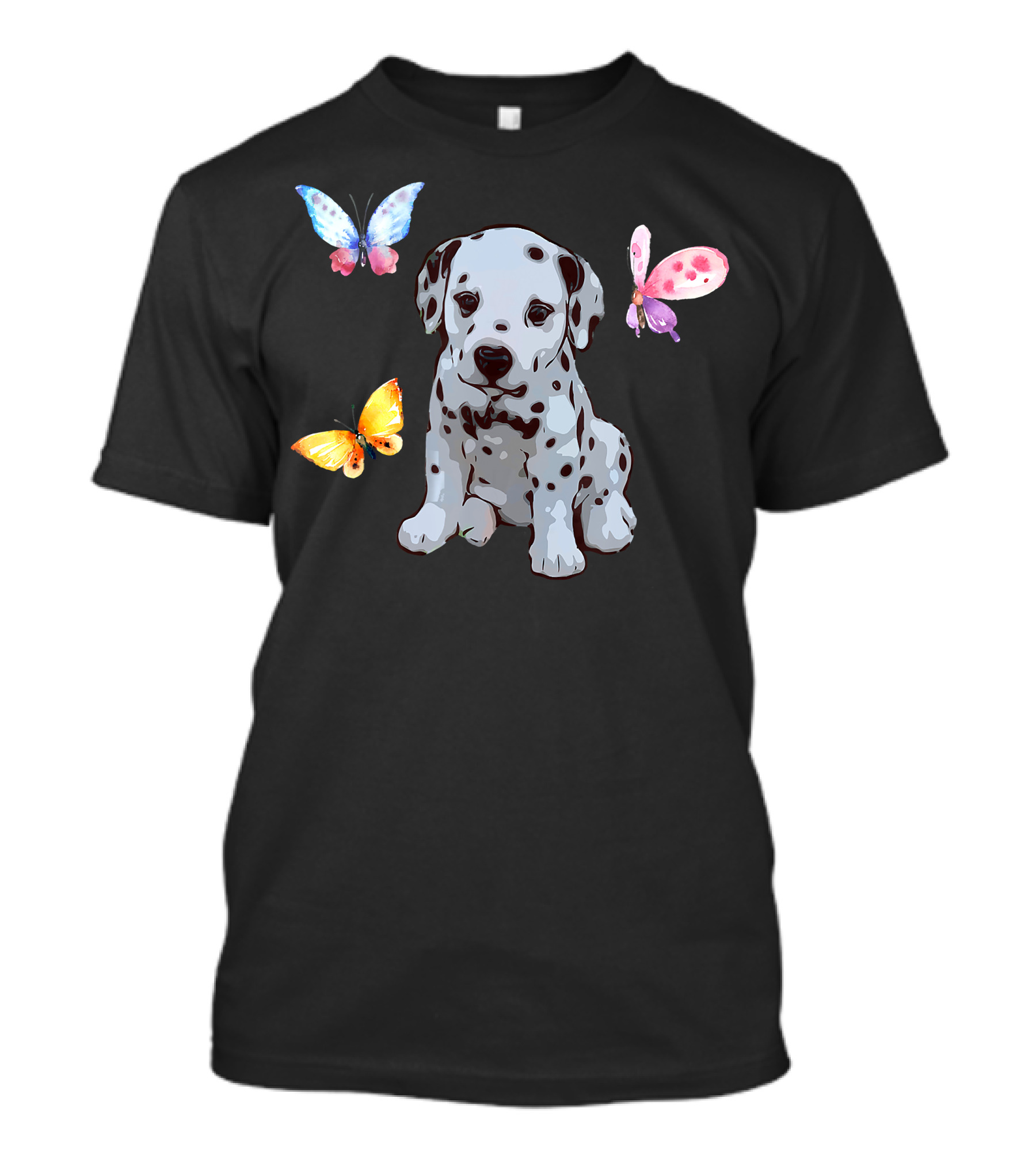 Dalmatian Puppy Surrounded By Colorful Butterflies T-Shirt
