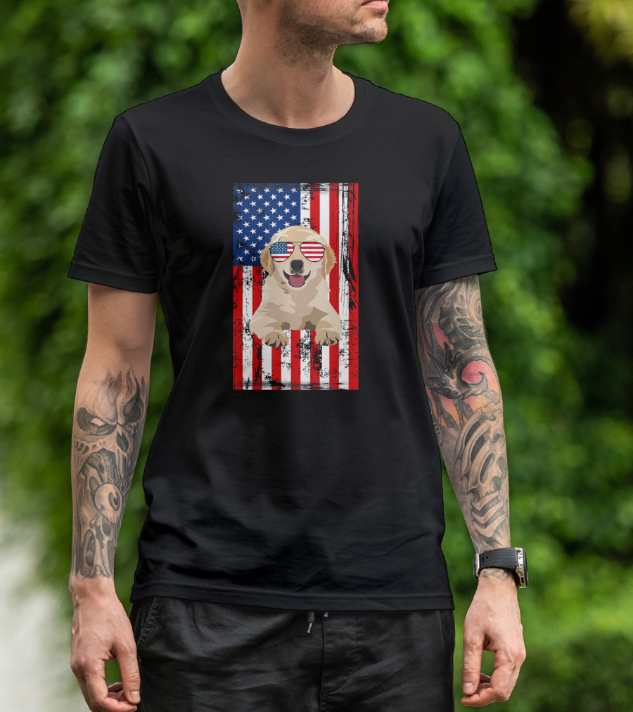 Labrador Dog Lovers American Flag Sunglasses 4th Of July USA T-Shirt