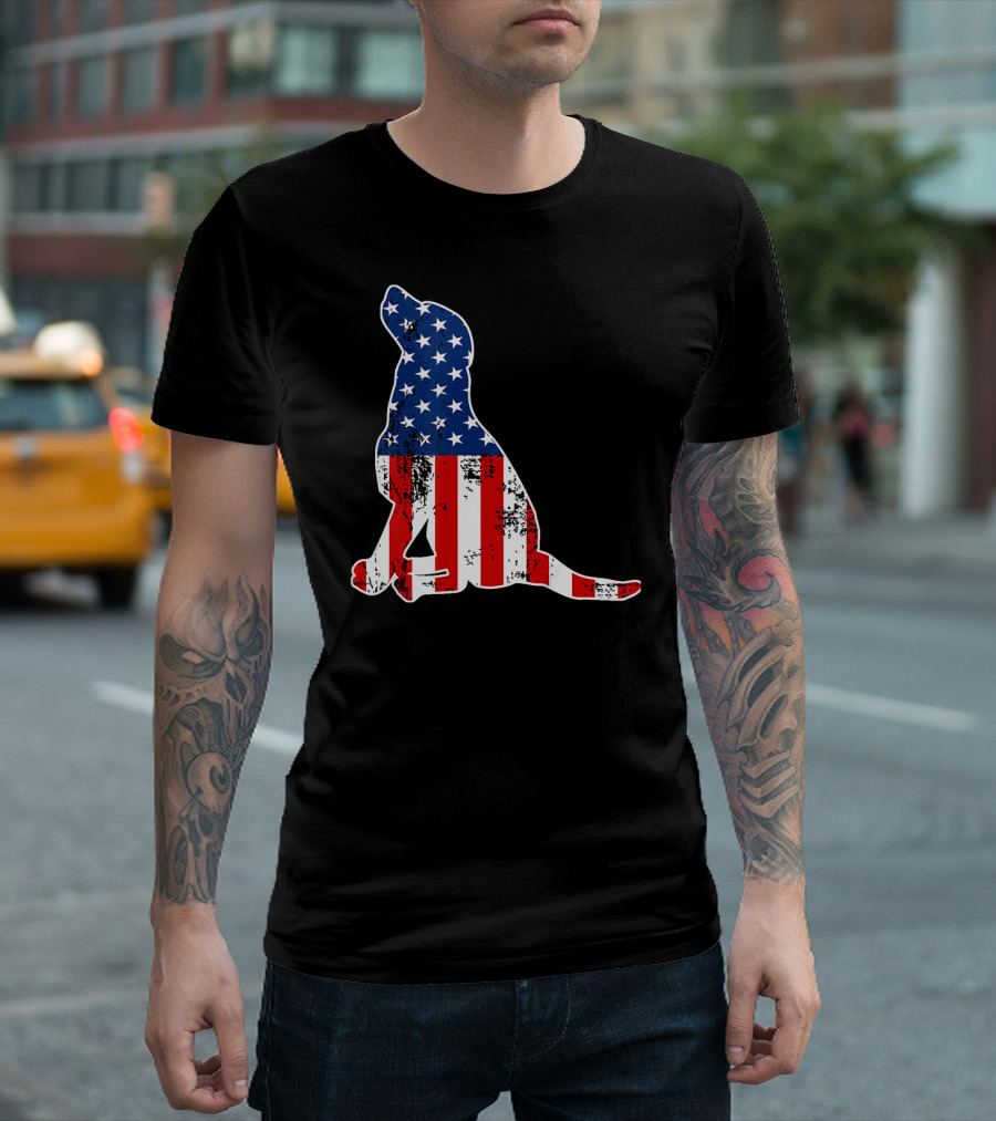 Labrador Dog American Flag Independence T-Shirt