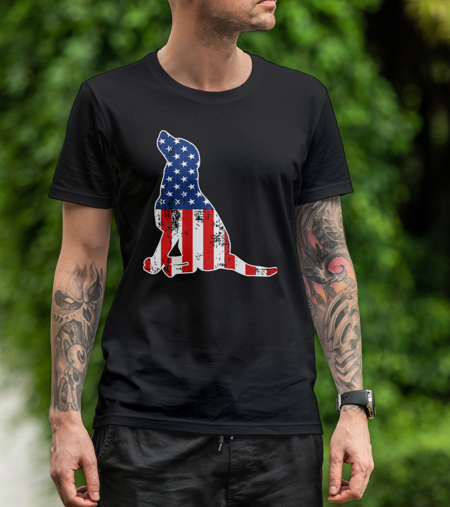 Labrador Dog American Flag Independence T-Shirt