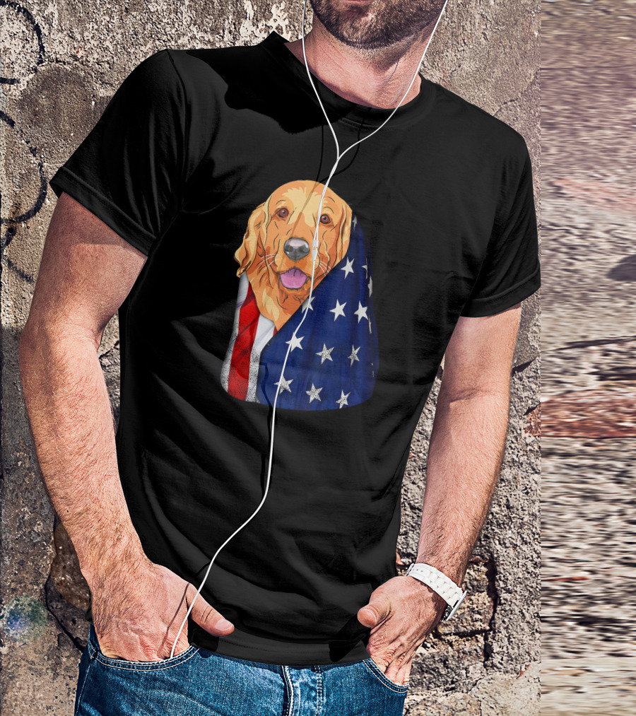 4th Of July American Flag Golden Retriever Dog Patriotic T-Shirt