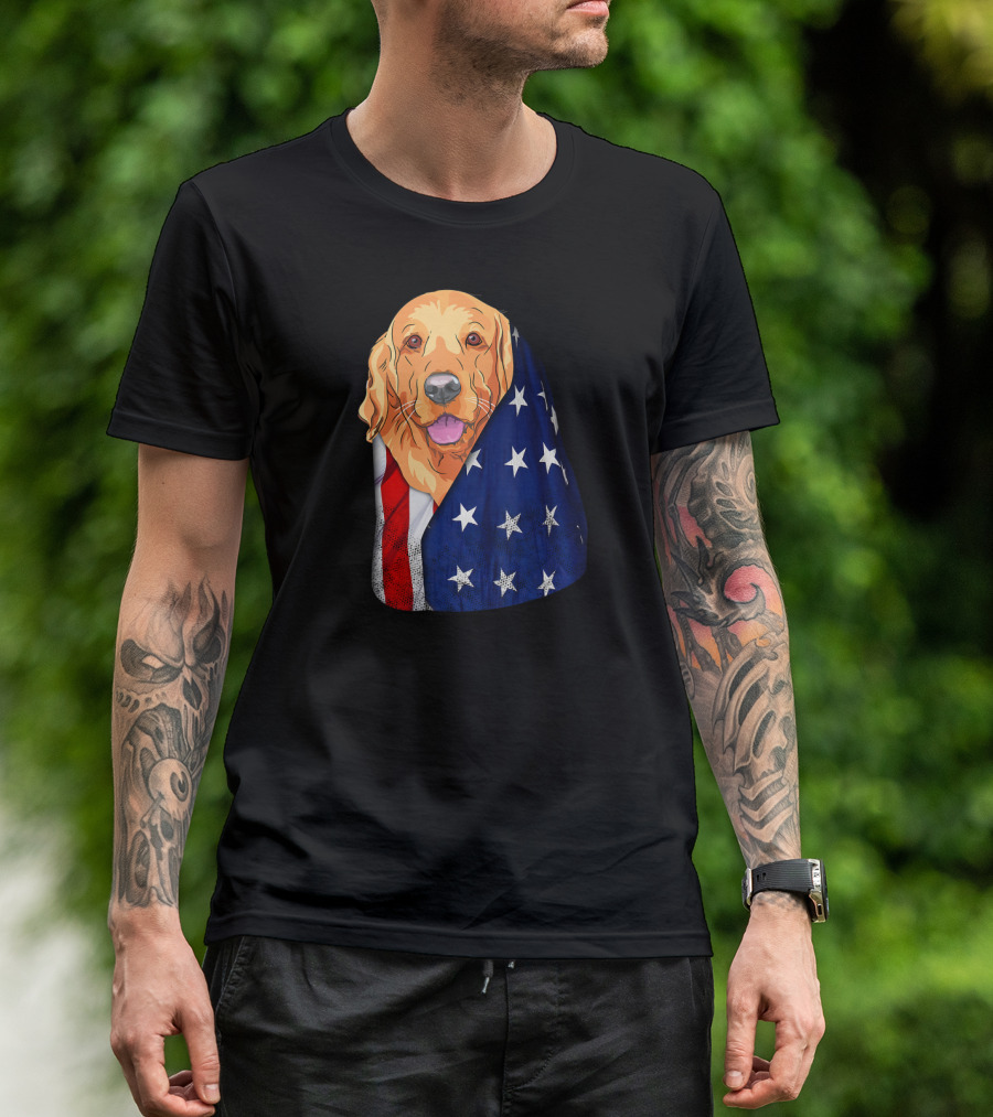 4th Of July American Flag Golden Retriever Dog Patriotic T-Shirt