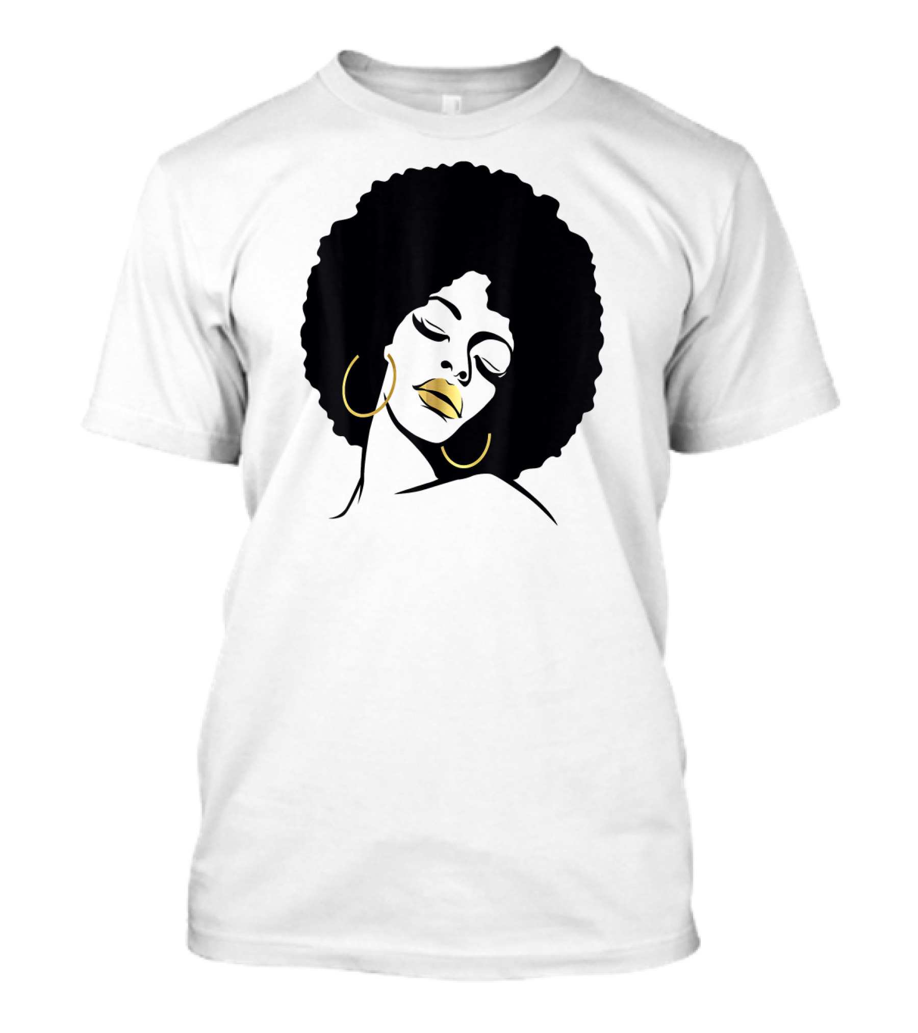 Afro Diva Black Girl Magic Lips Gold Hoop Earrings T-Shirt