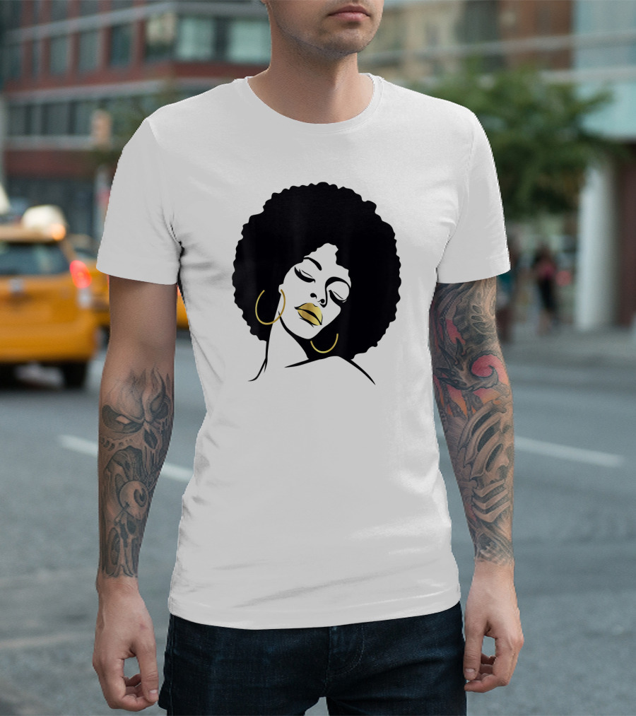 Afro Diva Black Girl Magic Lips Gold Hoop Earrings T-Shirt