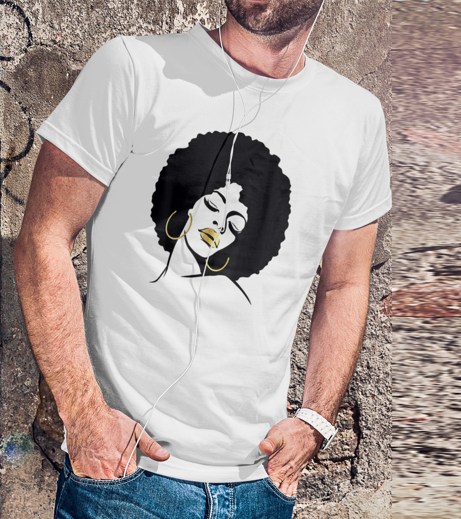 Afro Diva Black Girl Magic Lips Gold Hoop Earrings T-Shirt
