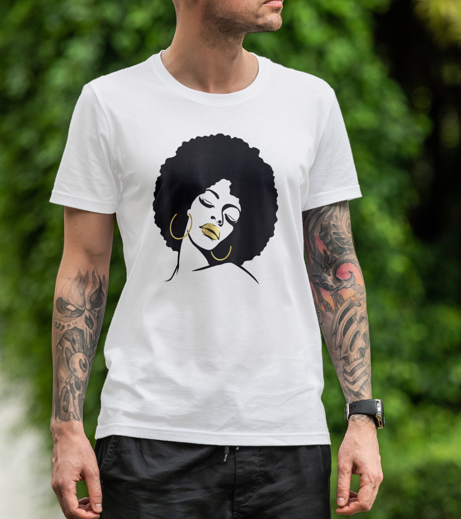 Afro Diva Black Girl Magic Lips Gold Hoop Earrings T-Shirt