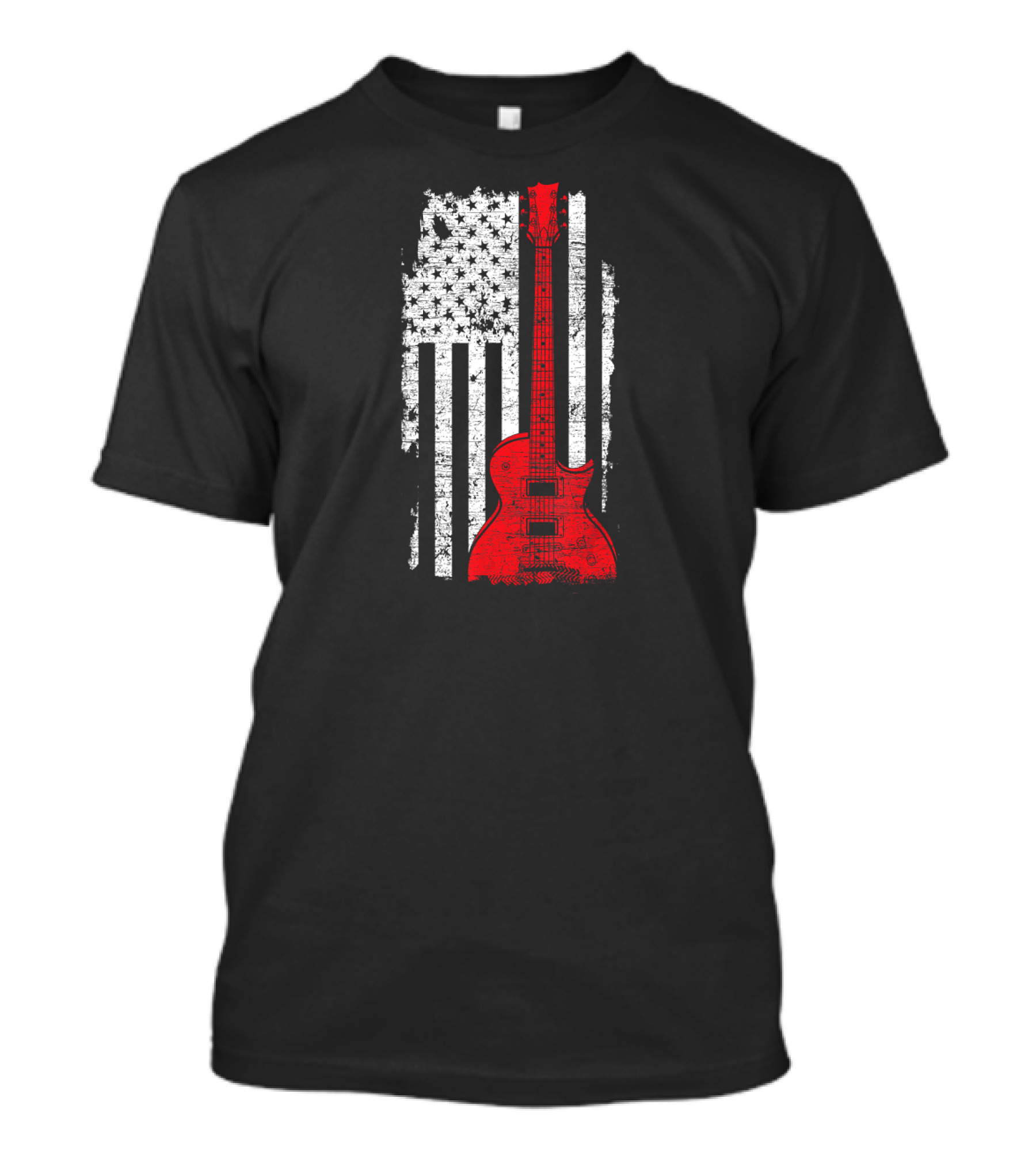 USA Flag Red Guitar America Guitarist Music T-Shirt