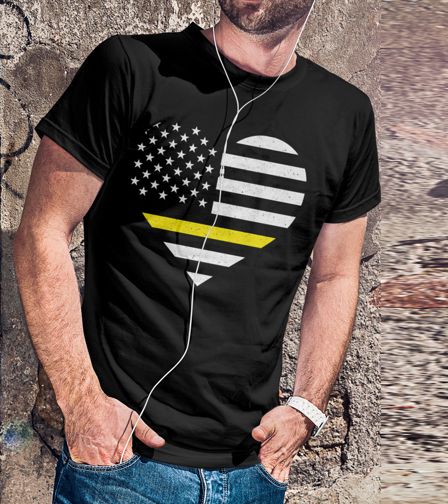 American Flag Thin Gold Line Heart 911 Dispatcher T-Shirt