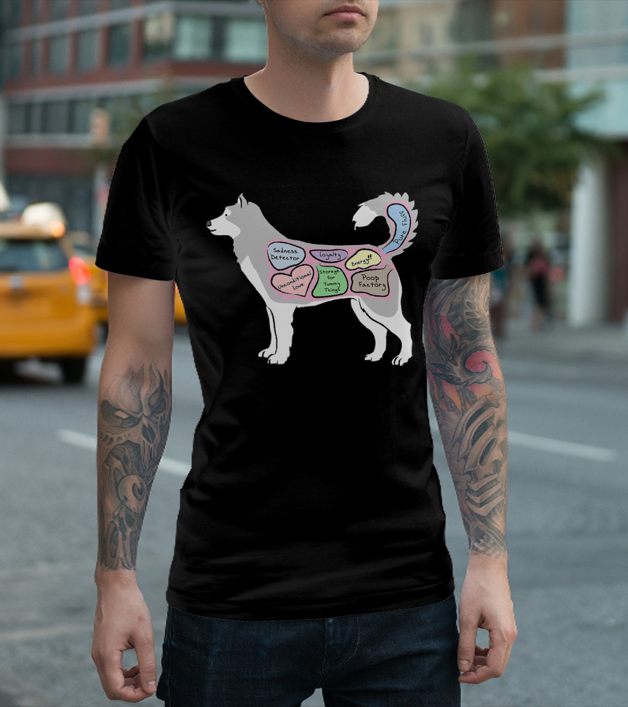 Anatomy Of A Husky Sadness Detector Loyalty Energy Storage For Yummy Things Unconditional Love Pure Floof Poop Factory T-Shirt