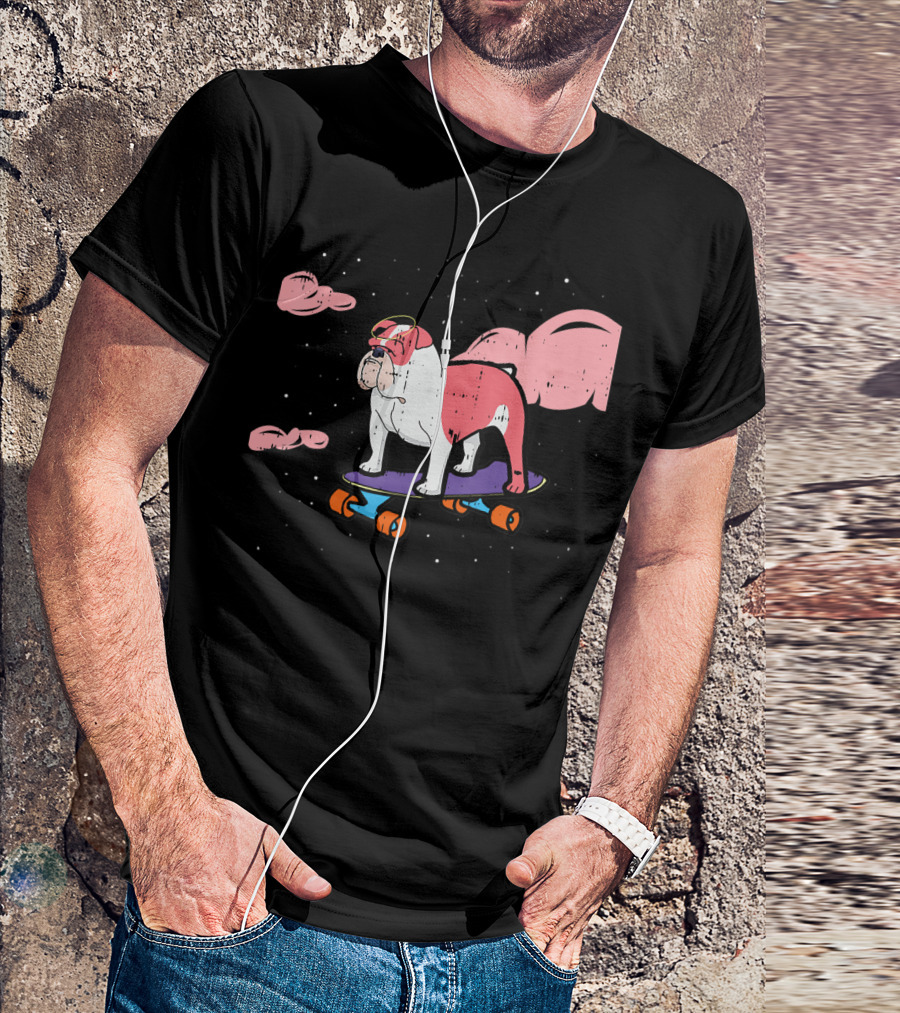 Angel Halo Dog On Skateboard With Clouds Cute Pet T-Shirt
