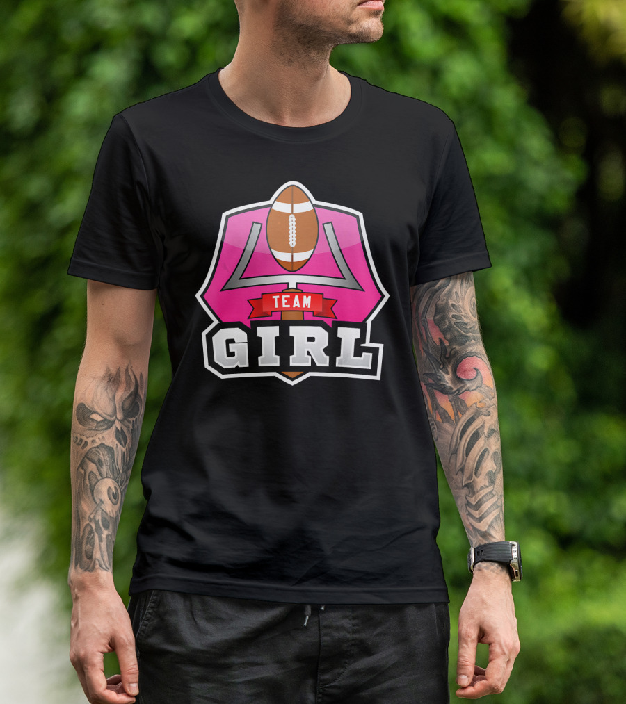 Team Girl Baby Gender Reveal Football Party T-Shirt
