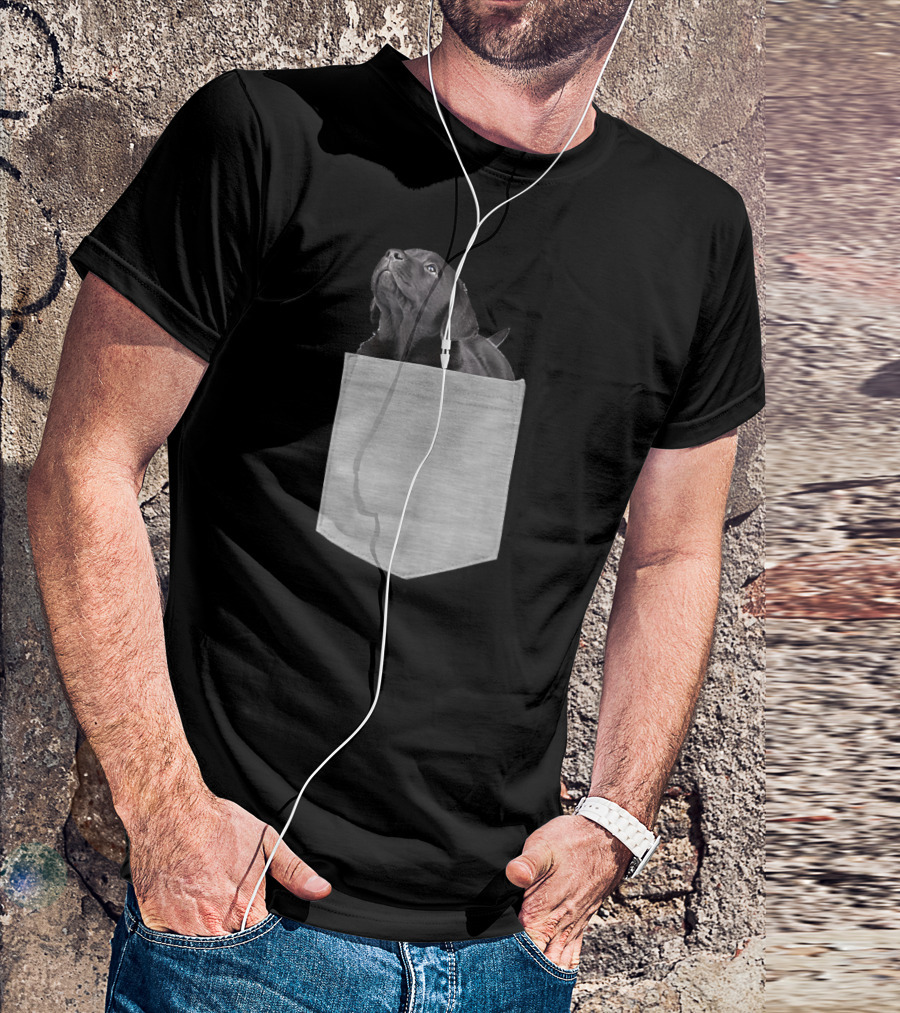 Black Lab Puppy Peek Out Pocket T-Shirt