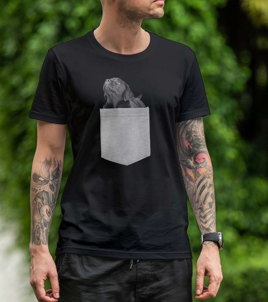 Black Lab Puppy Peek Out Pocket T-Shirt