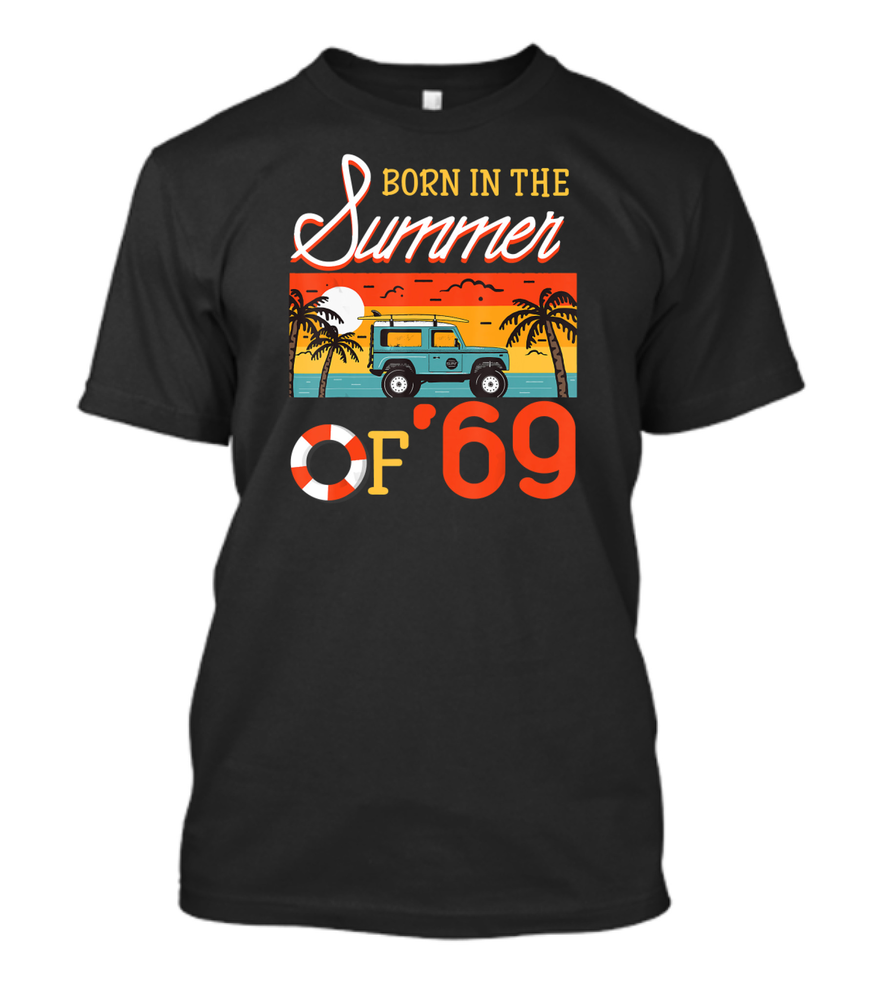 Born In The Summer Of '69 Beach Adventure With Sunset And Surf Van T-Shirt