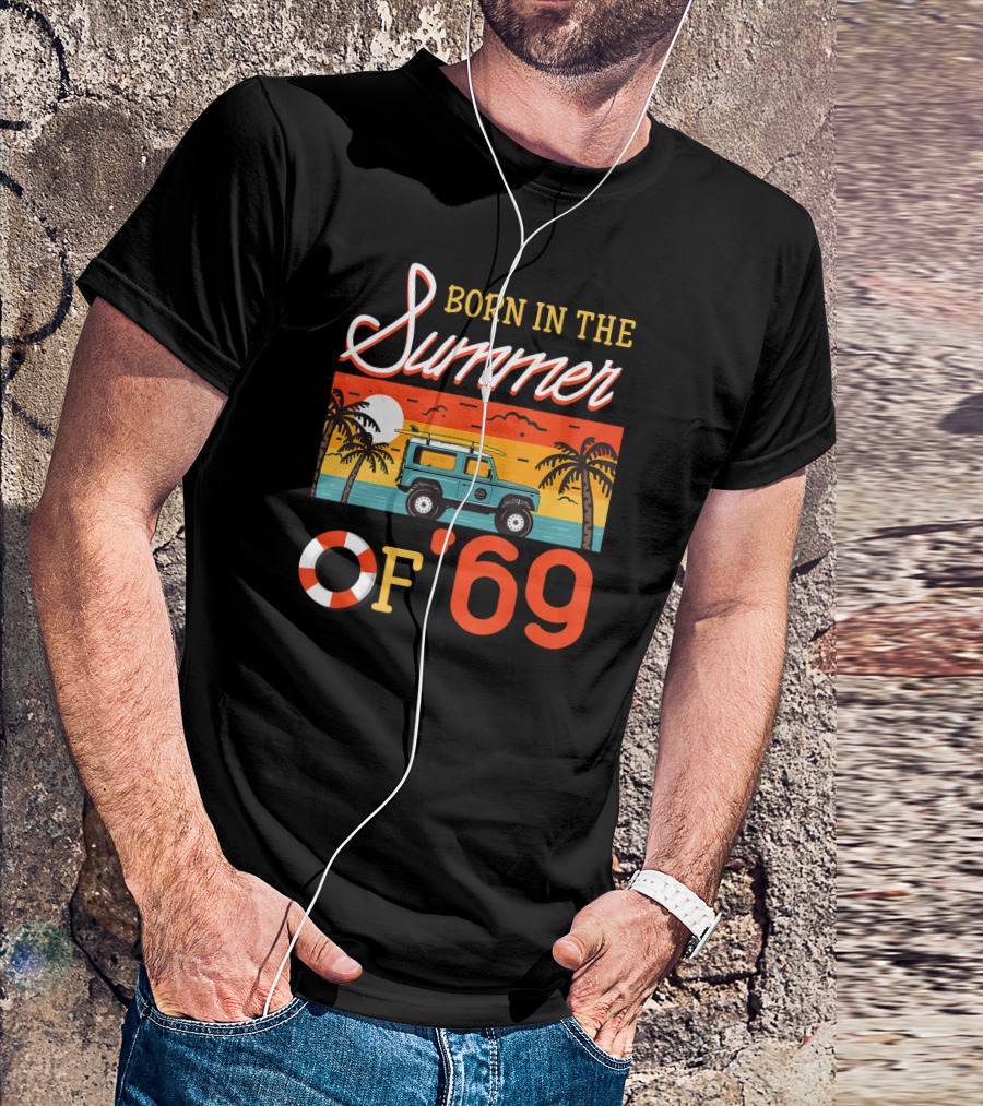 Born In The Summer Of '69 Beach Adventure With Sunset And Surf Van T-Shirt