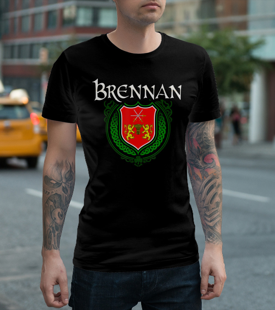 Brennan Surname Irish Last Name Family Crest Coat of Arms T-Shirt