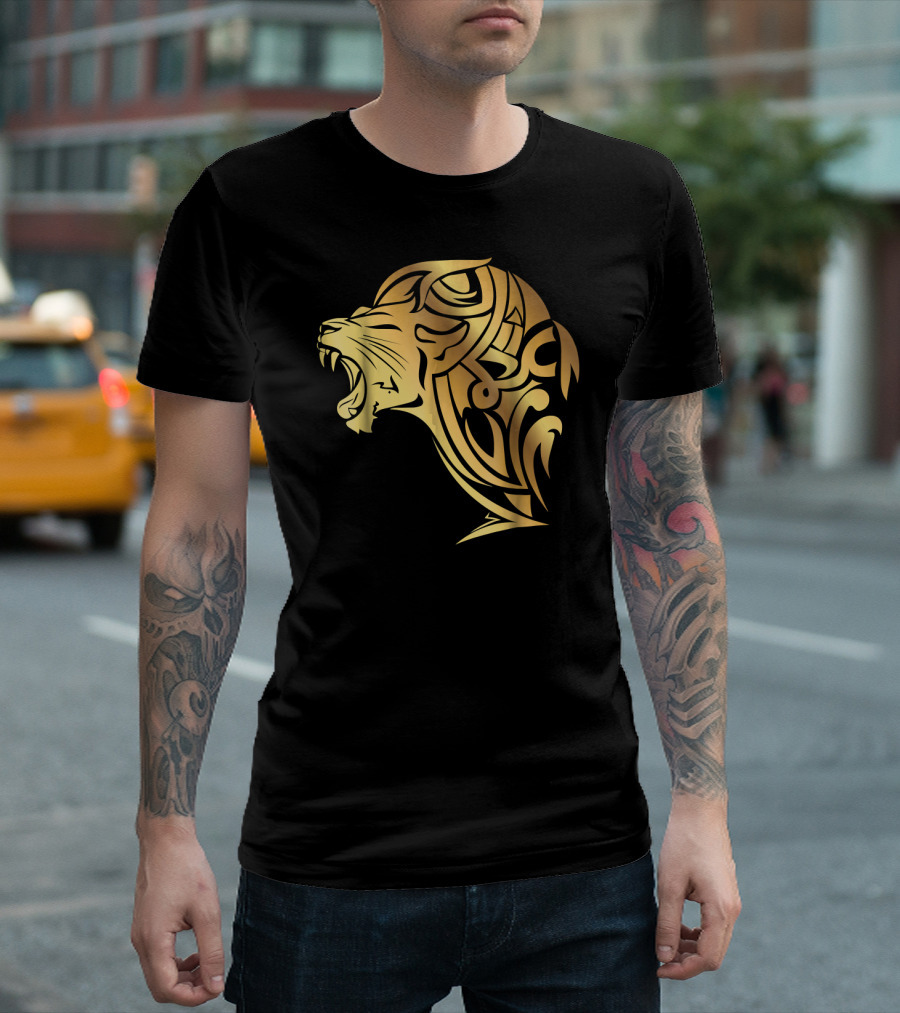 Gold Lion Calligraphy Art Fashion T-Shirt