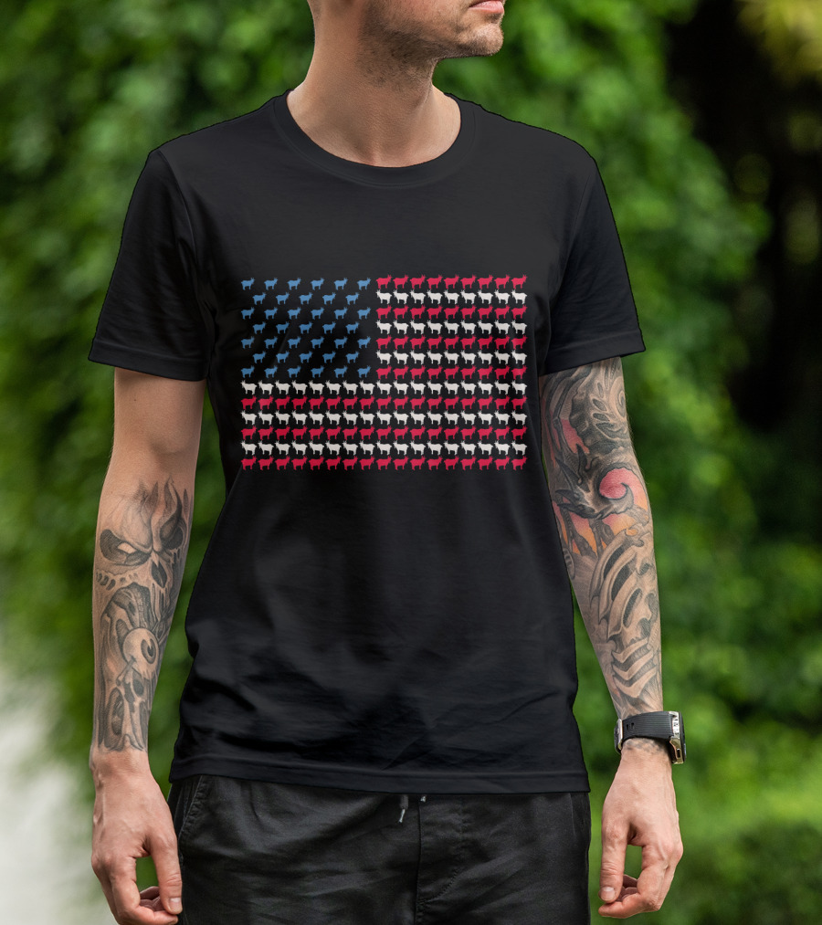 Chamois Patterned American Flag Goat Antelope US T-Shirt