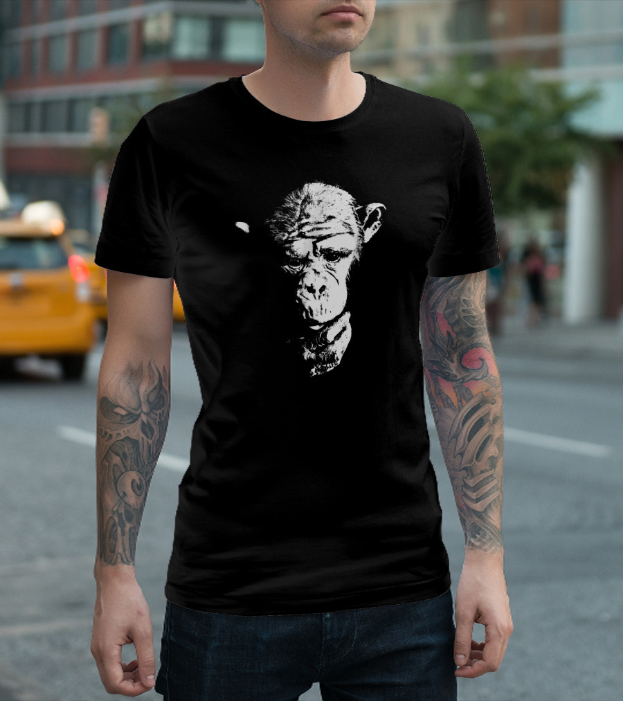 Chimpanzee Thinking Monkey Ape Contemplative Pose T-Shirt