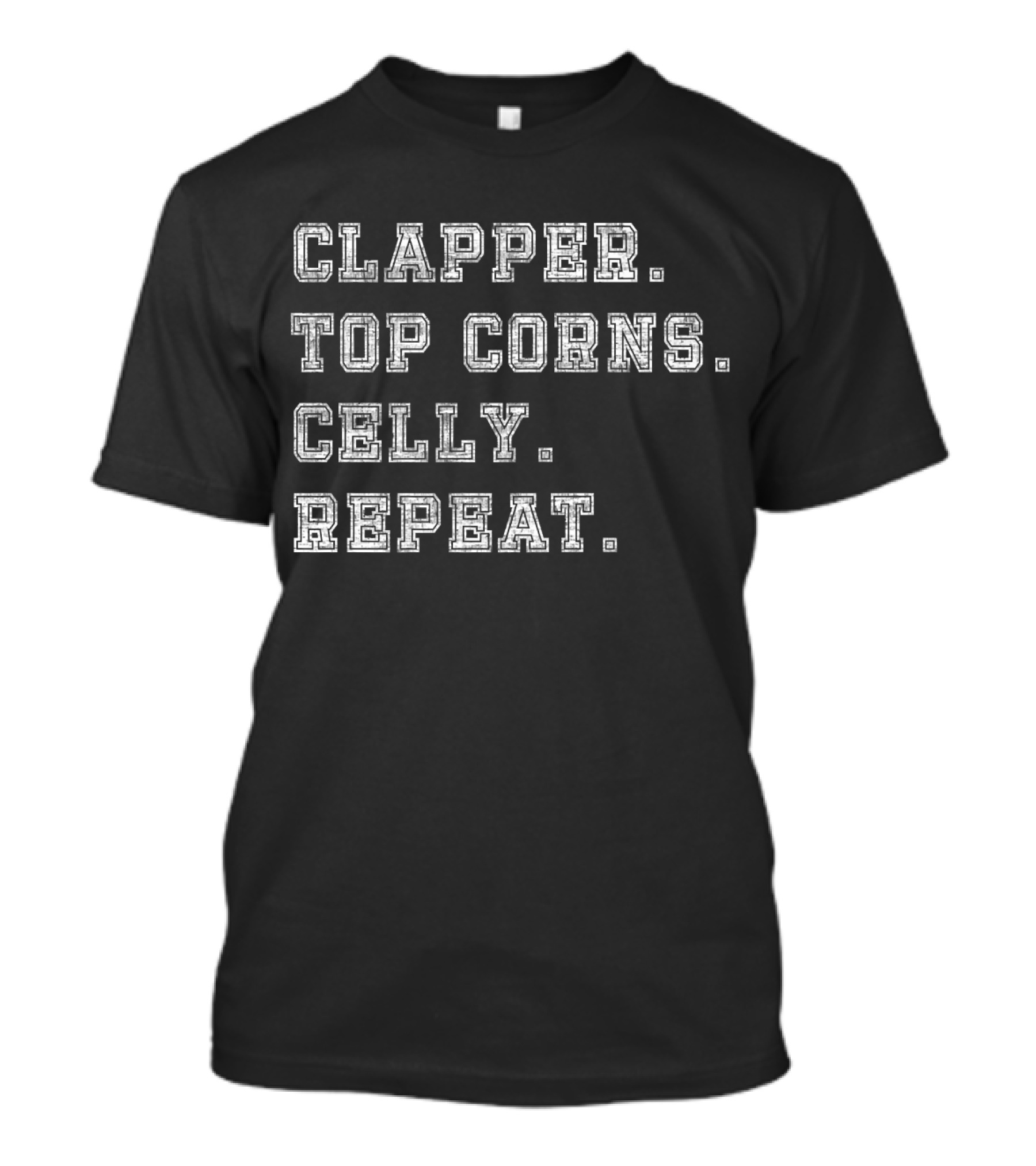 Clapper Top Corns Celly Repeat Text Block T-Shirt