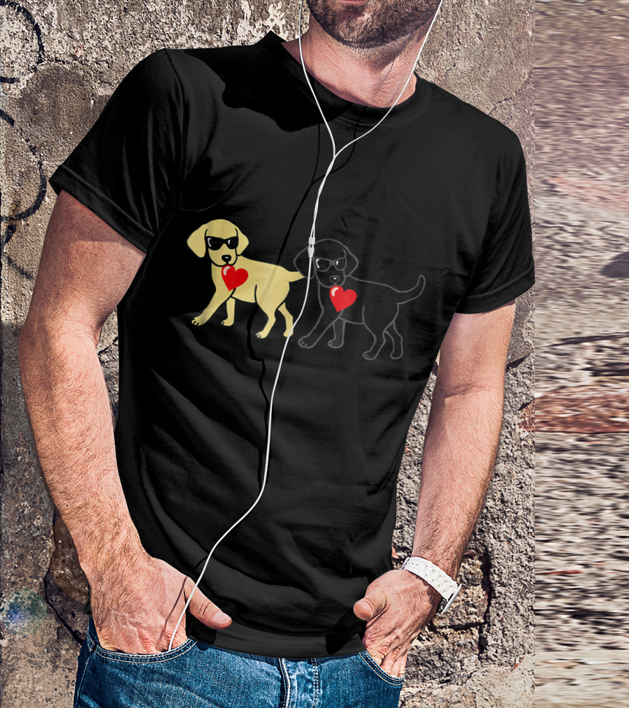 Cool Yellow And Black Labradors With Heart Valentine T-Shirt