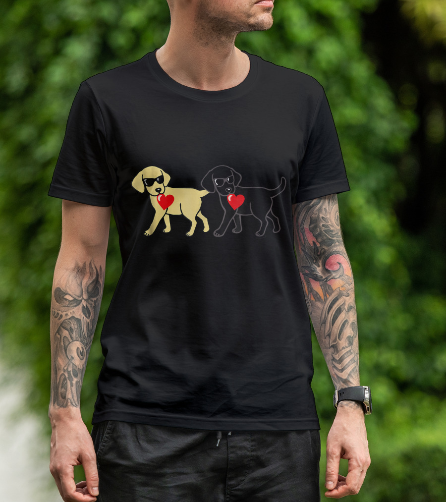 Cool Yellow And Black Labradors With Heart Valentine T-Shirt
