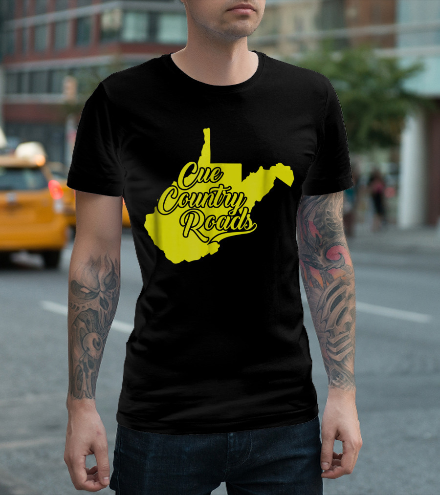 Cue Country Roads Gold and Blue West Virginia State Outline T-Shirt