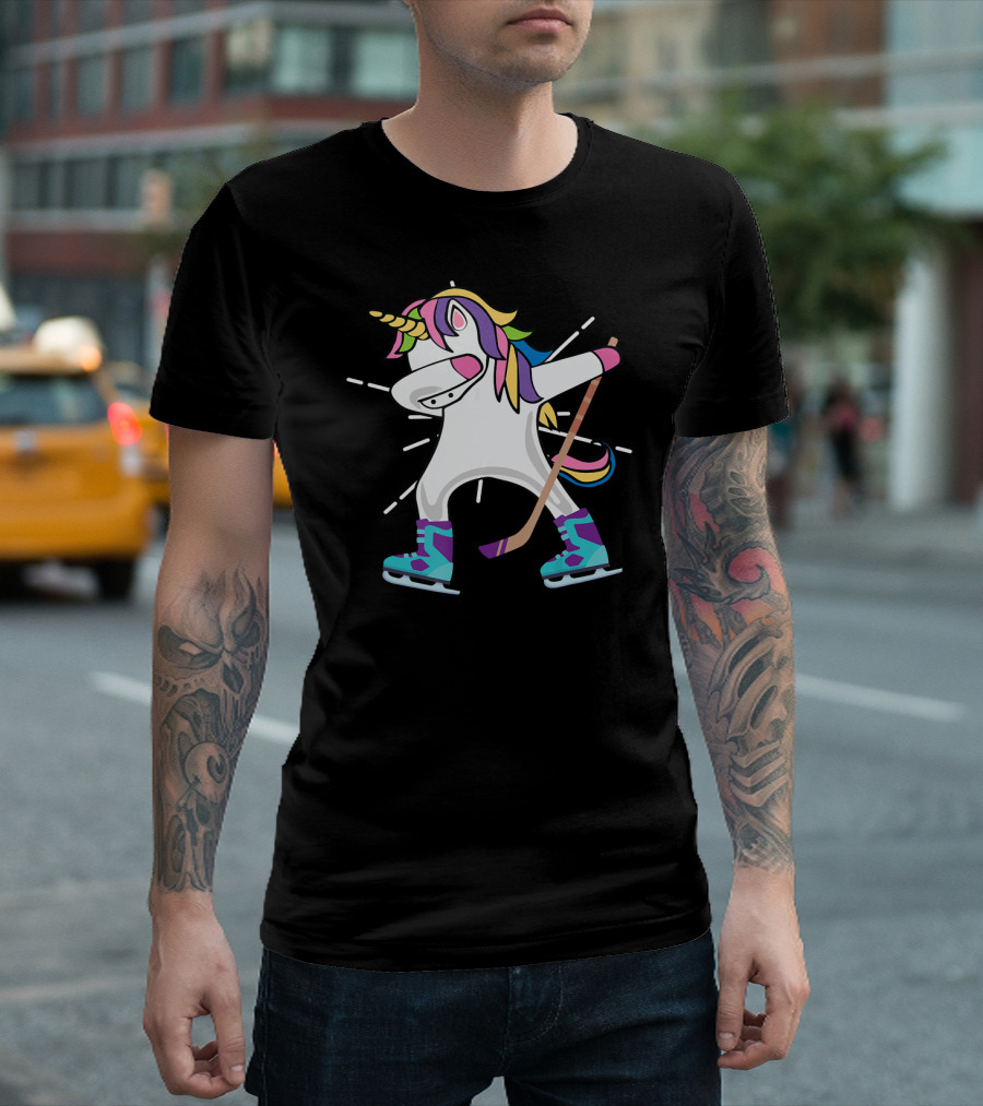 Dabbing Unicorn Rainbow Ice Hockey Player T-Shirt
