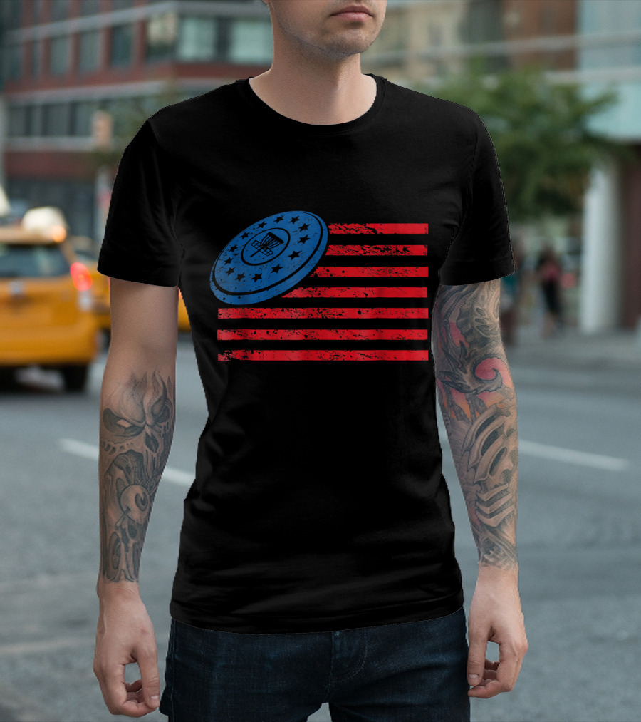 USA Flag Disc Golf Basket Stars Disc Golf T-Shirt