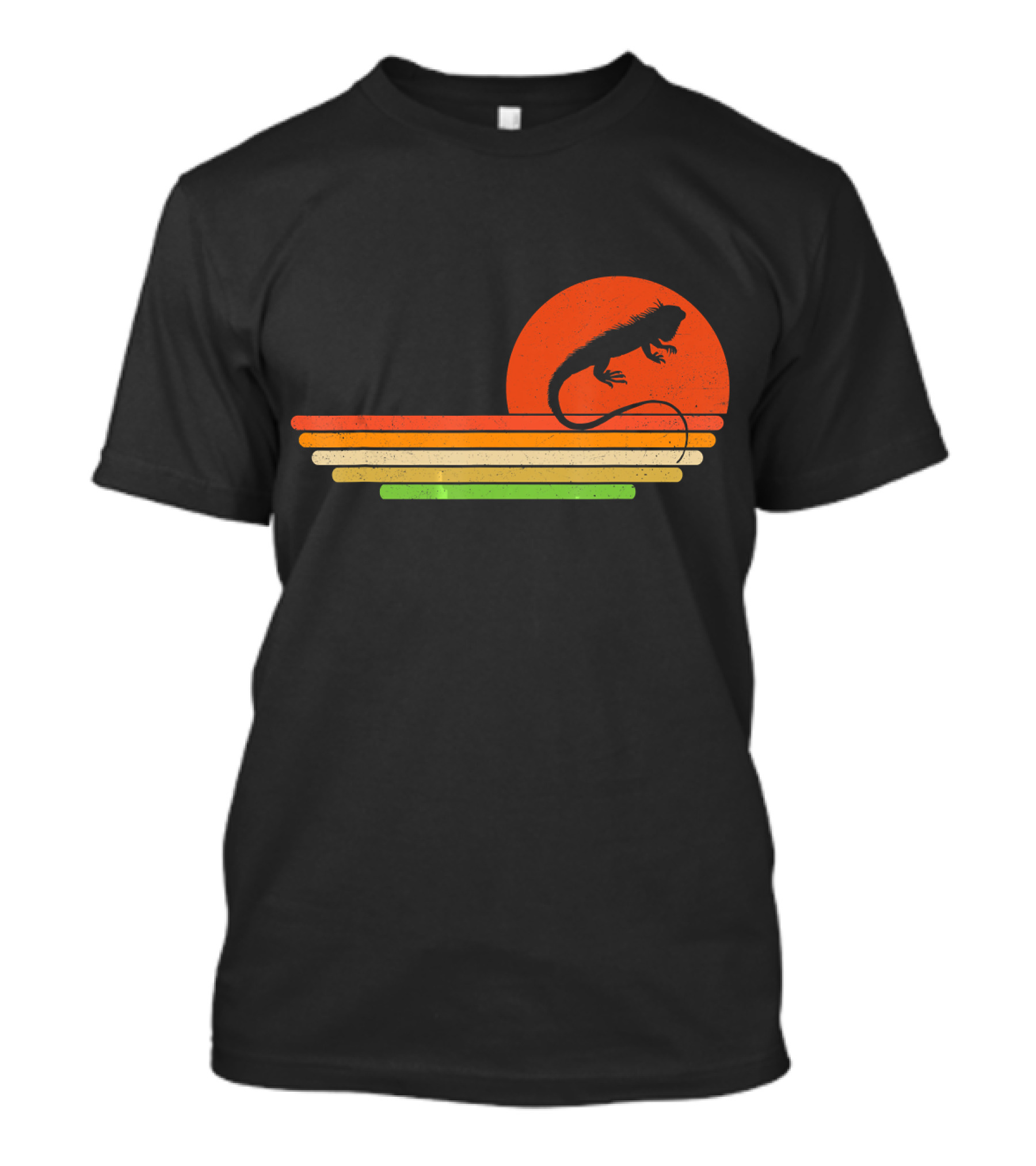 Retro Sunset Silhouette Distressed Iguana T-Shirt