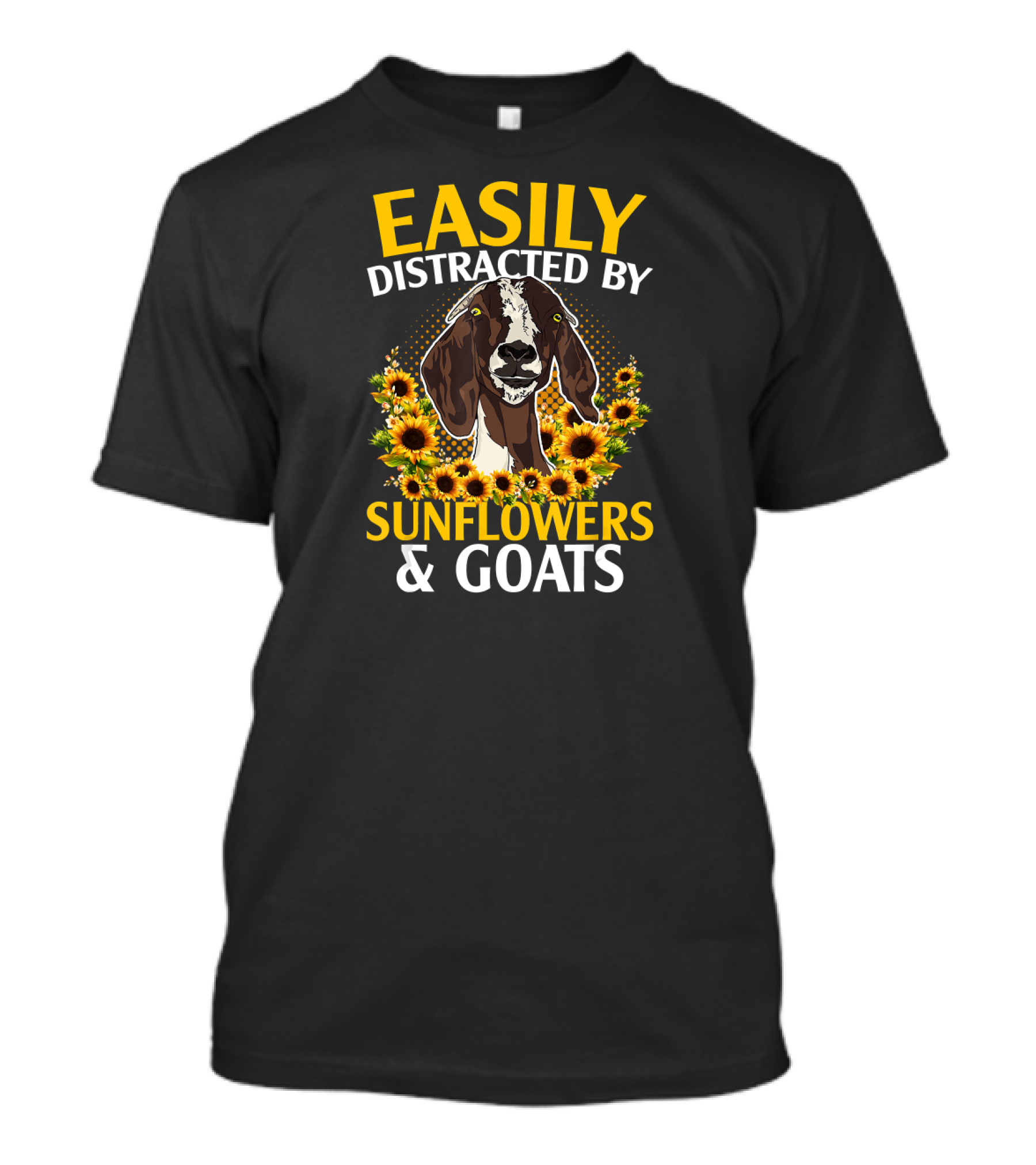 Easily Distracted By Sunflowers And Goats Amidst Floral Background T-Shirt