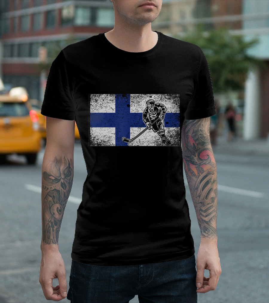 Finnish Hockey Player Suomi Ice Hockey Grunge Finland Flag T-Shirt