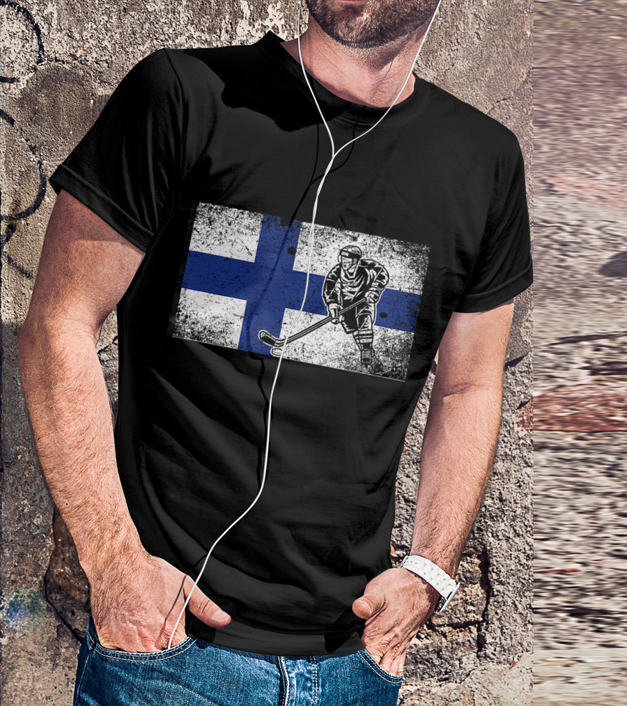 Finnish Hockey Player Suomi Ice Hockey Grunge Finland Flag T-Shirt