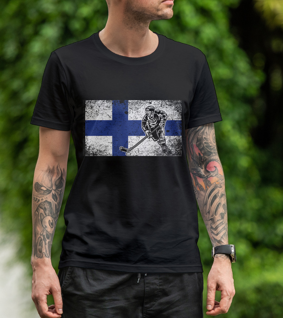 Finnish Hockey Player Suomi Ice Hockey Grunge Finland Flag T-Shirt