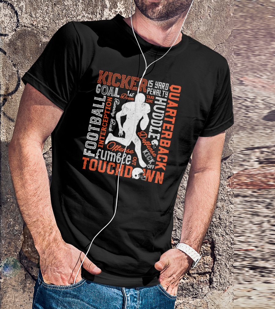 Football Quarterback Touchdown Typography Silhouette Icons T-Shirt