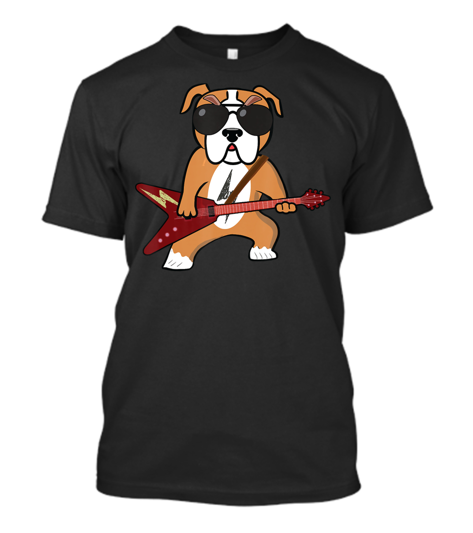 Funny Bulldog Rocker Dog Playing Guitar With Sunglasses T-Shirt